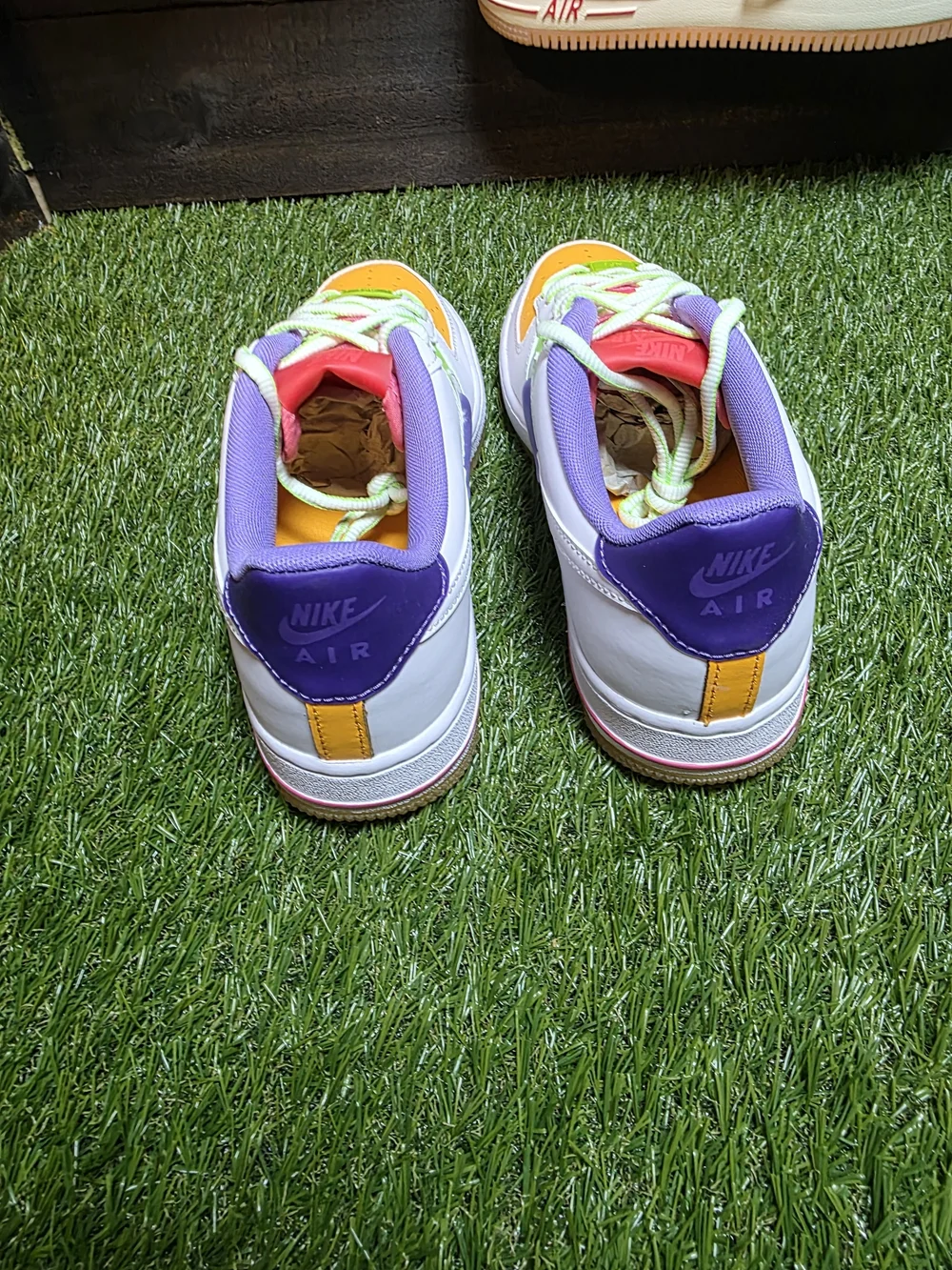 Kids' 5.5y Nike Air Force 1 LV81 Sneakers — White with Orange, Green & Purple